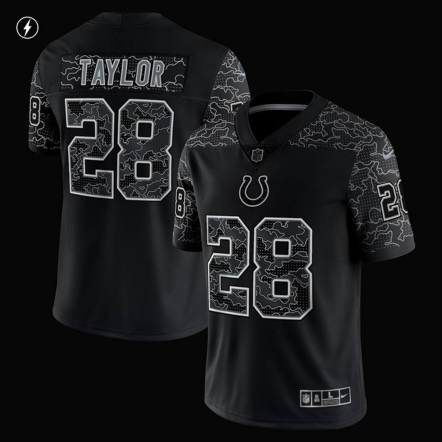 Men’s Indianapolis Colts Jonathan Taylor Nike Black RFLCTV Limited Jersey