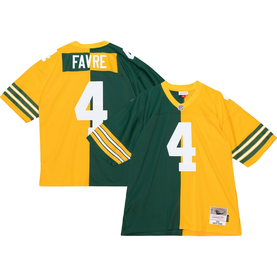 Men’s Green Bay Packers Brett Favre Mitchell & Ness Green/Gold 1996 Split Legacy Replica Jersey
