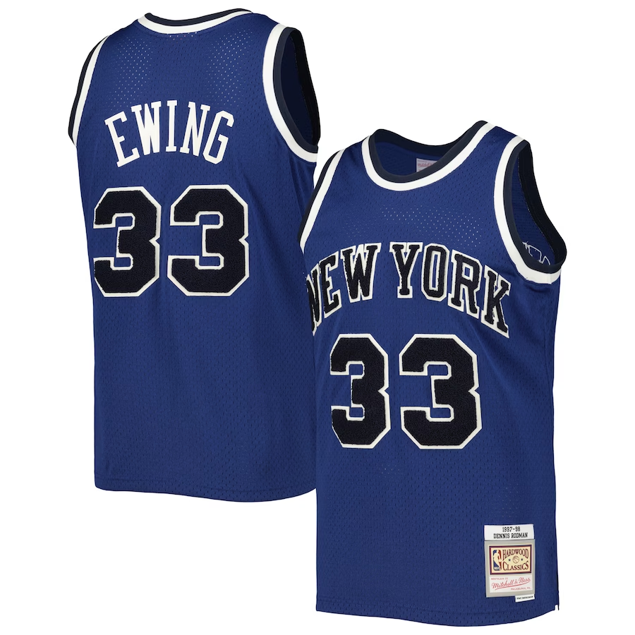 Men's New York Knicks Patrick Ewing Blue Hardwood Classics Off-Court Swingman Jersey