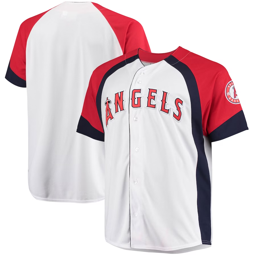 Men's Los Angeles Angels White/Red Big & Tall Colorblock Full-Snap Jersey