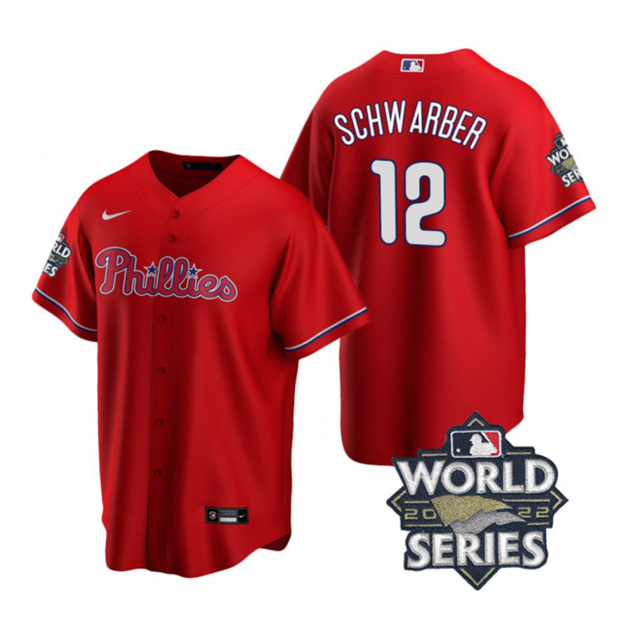 Men's Philadelphia Phillies Kyle Schwarber 2022 World Series Red Stitched Jersey