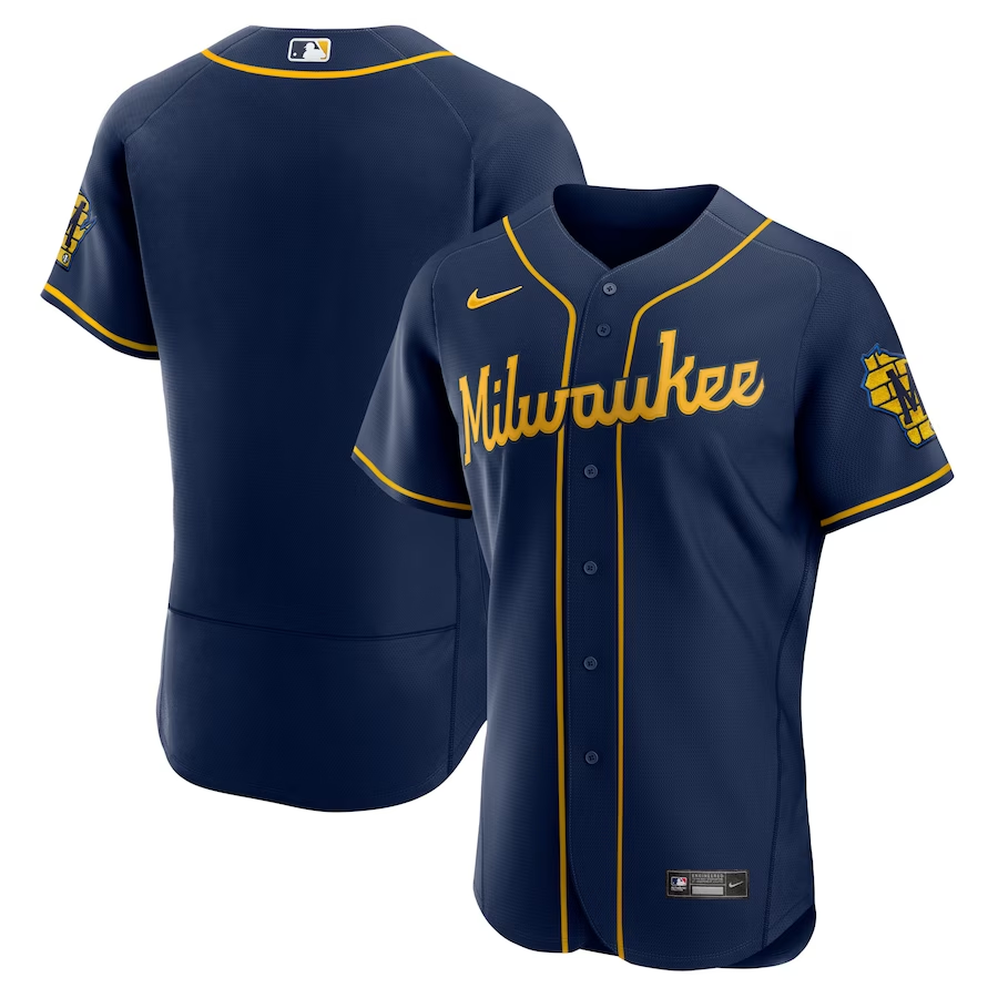 Men's Milwaukee Brewers Christian Yelich Navy 50th Season Alternate Authentic Player Jersey