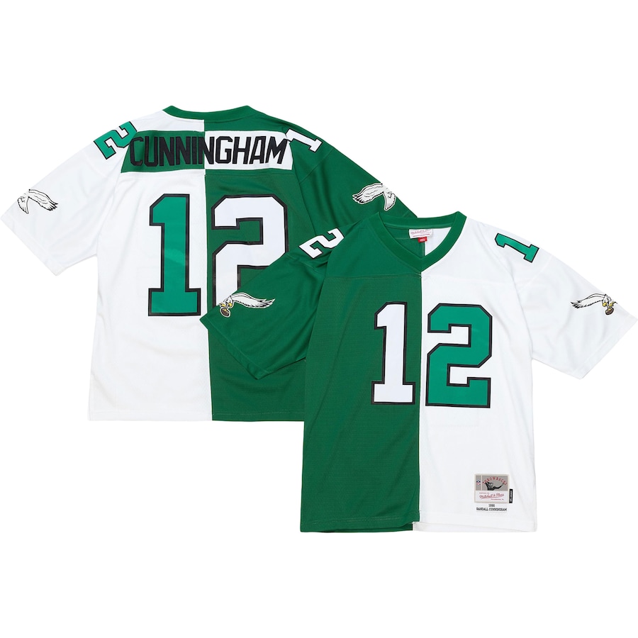 Men’s Philadelphia Eagles Randall Cunningham Mitchell & Ness Kelly Green/White 1990 Split Legacy Replica Jersey