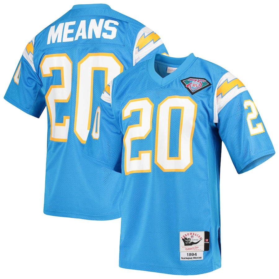 Men’s Los Angeles Chargers Natrone Means Mitchell & Ness Powder Blue Authentic Retired Player Jersey