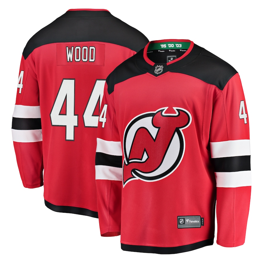 Men's New Jersey Devils 44 Miles Wood Red Home Breakaway Player Jersey