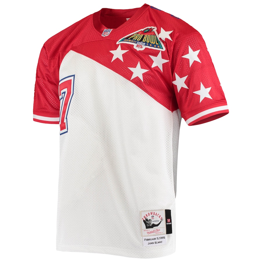 Men’s AFC John Elway Mitchell & Ness White/Red 1995 Pro Bowl Authentic Jersey