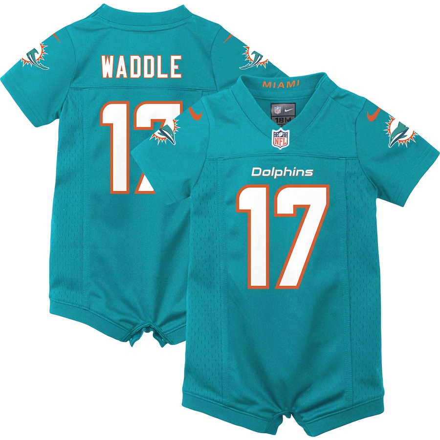 Newborn & Infant Miami Dolphins Jaylen Waddle Nike Aqua Game Romper Jersey