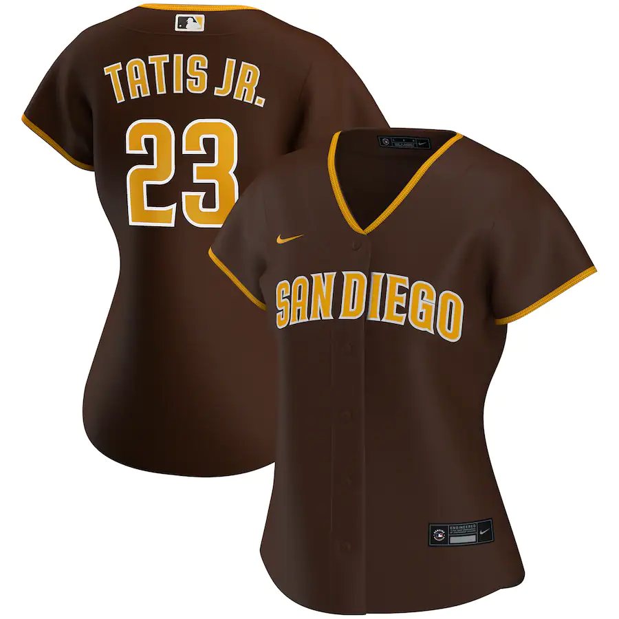 Women's San Diego Padres 23 Fernando Tatís Jr. Brown Road Replica Player Jersey