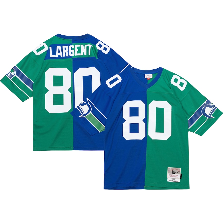 Men's Seattle Seahawks Steve Largent Mitchell & Ness Royal/Green 1985 Split Legacy Replica Jersey