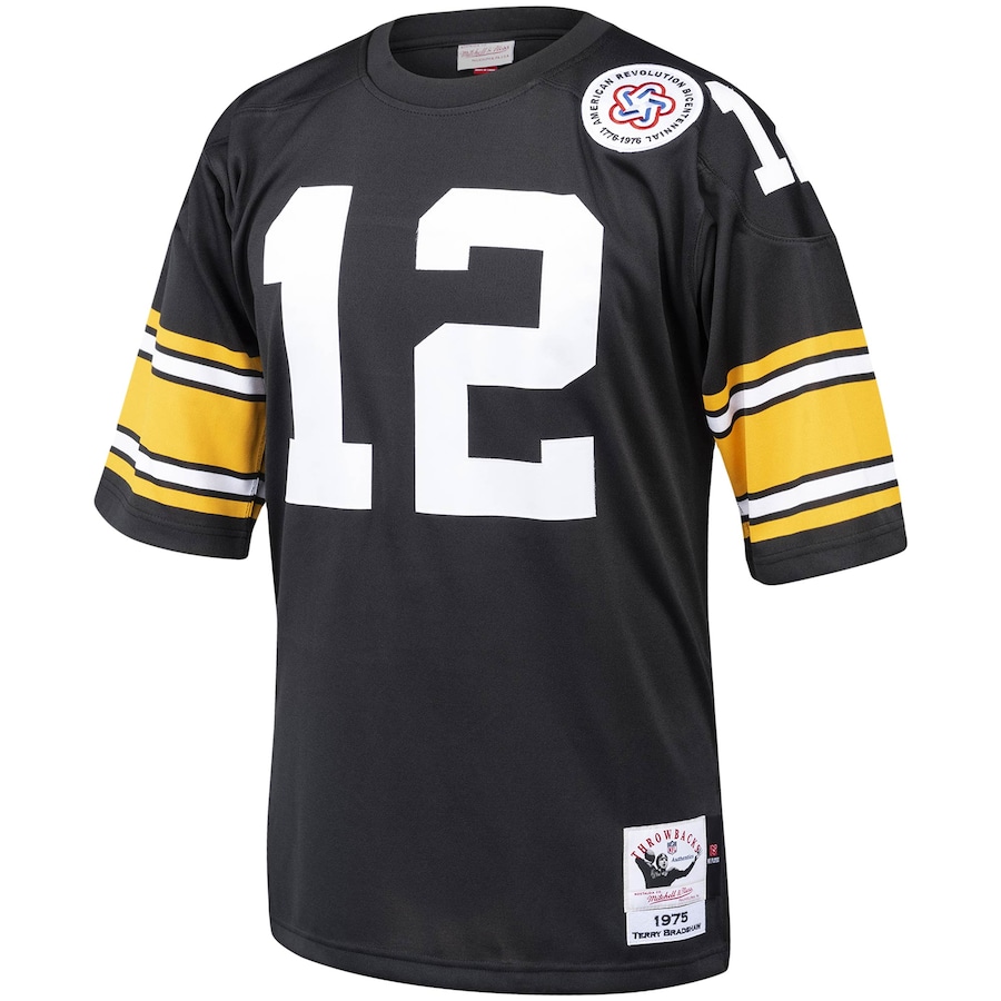 Men’s Pittsburgh Steelers Terry Bradshaw Mitchell & Ness Black 1975 Authentic Throwback Retired Player Jersey