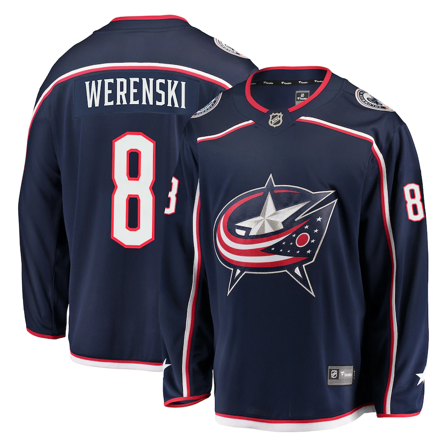 Men's Columbus Blue Jackets 8 Zach Werenski Fanatics Branded Navy Breakaway Jersey