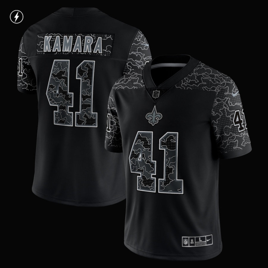 Men’s New Orleans Saints Alvin Kamara Nike Black RFLCTV Limited Jersey