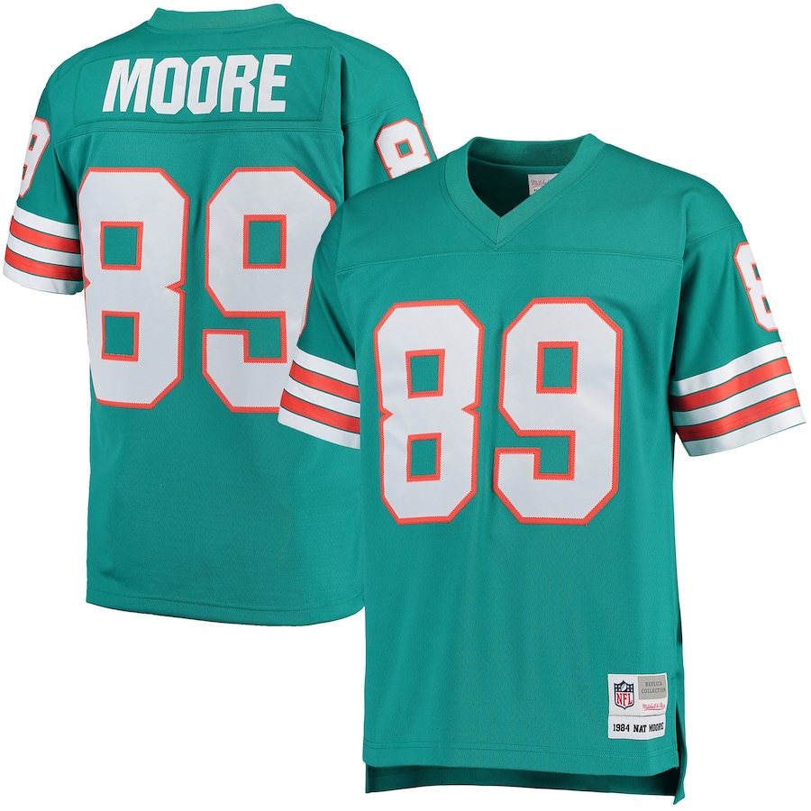 Men’s Miami Dolphins Nat Moore Mitchell & Ness Aqua 1984 Retired Player Legacy Replica Jersey