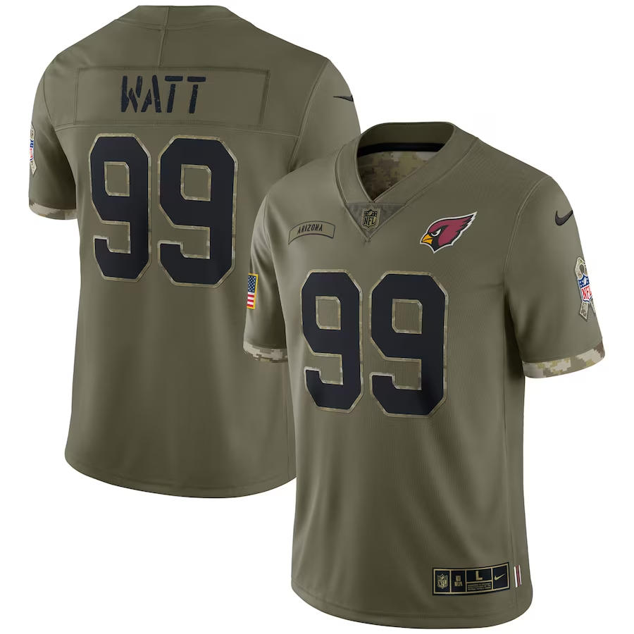 Men's Arizona Cardinals J.J. Watt Olive 2022 Salute To Service Limited Jersey