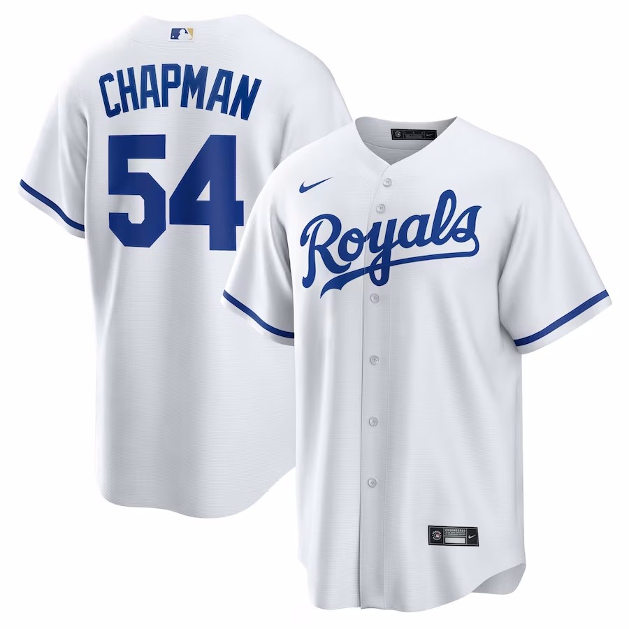 Men's Kansas City Royals Aroldis Chapman White Home Replica Player Jersey