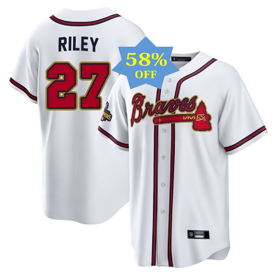 Men's Atlanta Braves Austin Riley White 2022 Gold Program Player Jersey