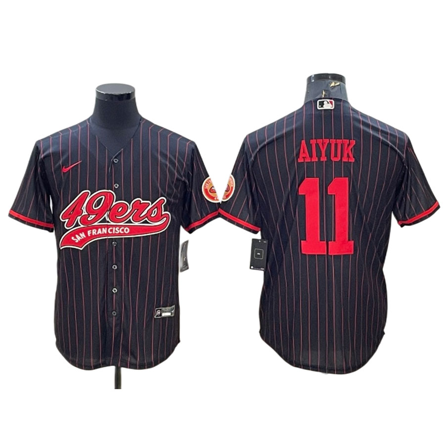 Men's San Francisco 49ers Brandon Aiyuk Black Pinstripe Baseball Jersey
