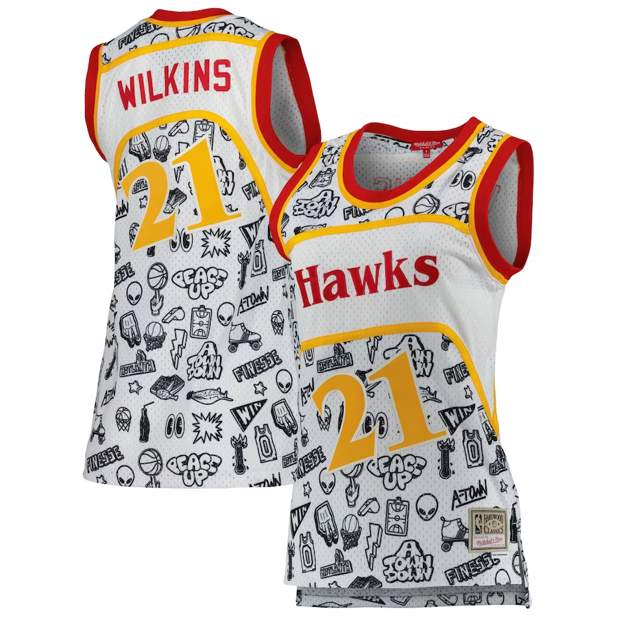 Women's Atlanta Hawks Dominique Wilkins White 1986 Doodle Swingman Jersey