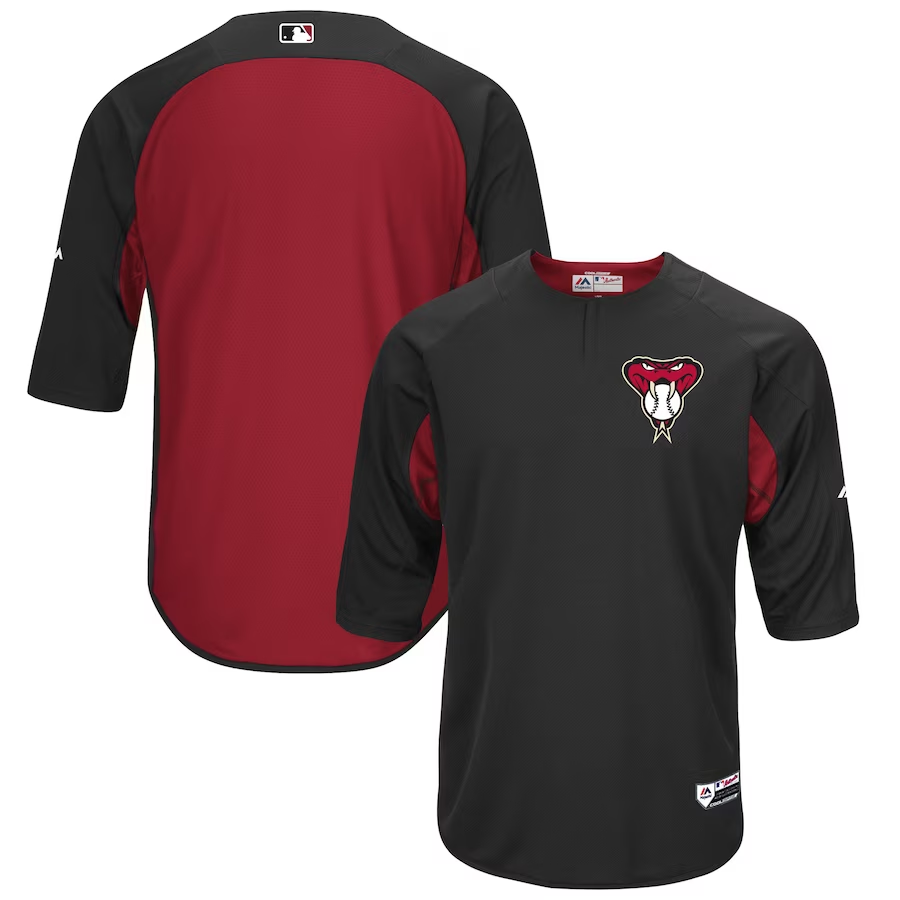 Men's Arizona Diamondbacks Black/Sedona Red Authentic Collection On-Field 3/4-Sleeve Batting Practice Jersey
