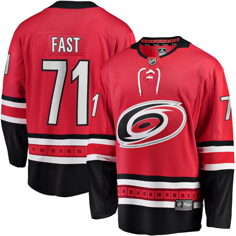 Men's Carolina Hurricanes 71 Jesper Fast Fanatics Branded Red Home Breakaway Jersey