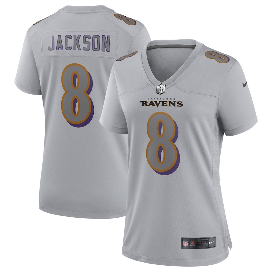 Women’s Baltimore Ravens Lamar Jackson Nike Gray Atmosphere Fashion Game Jersey