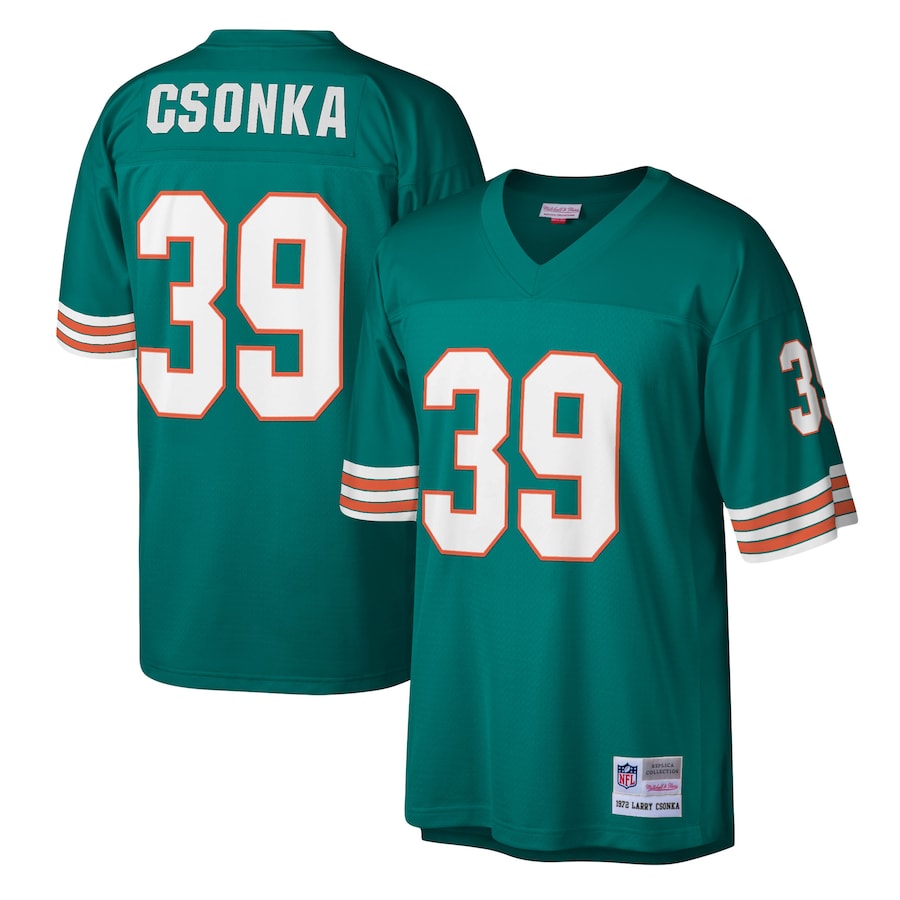 Men’s Miami Dolphins Larry Csonka Mitchell & Ness Aqua 1972 Legacy Replica Jersey