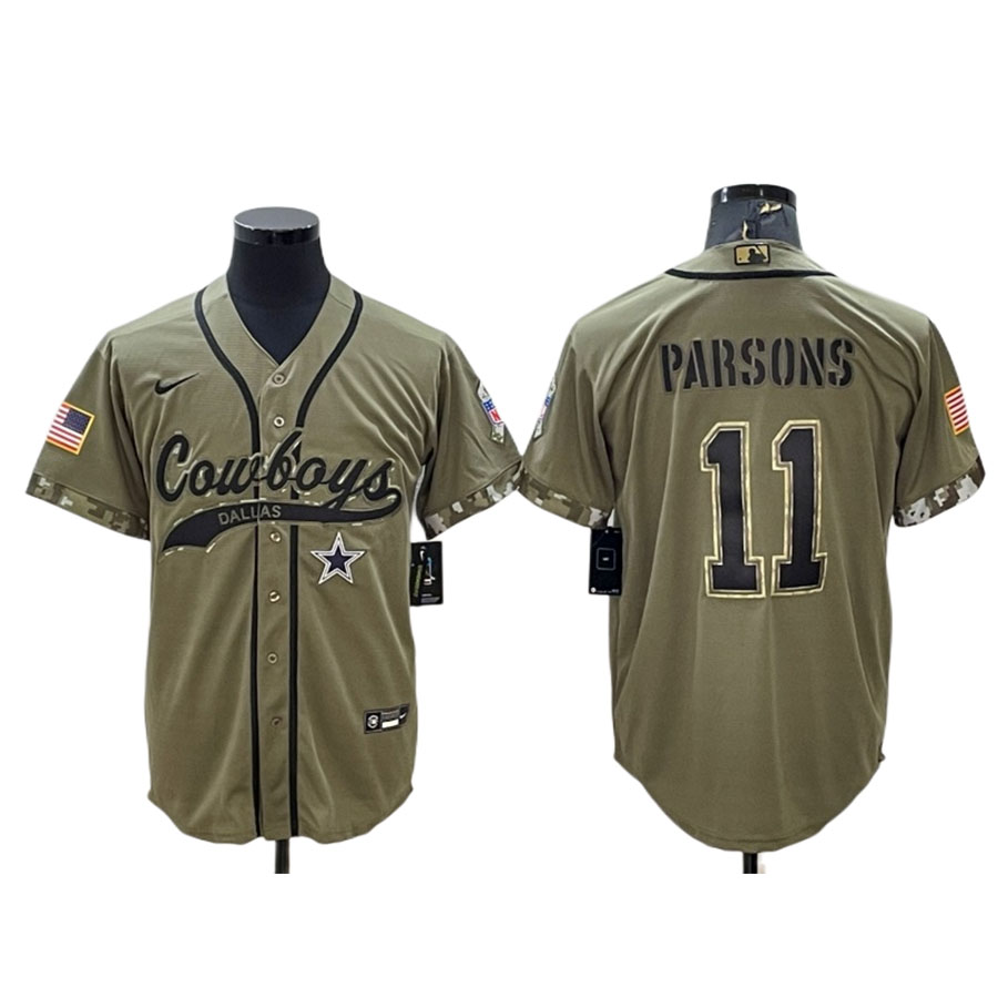 Men's Dallas Cowboys Micah Parsons Olive Salute to Service Baseball Jersey