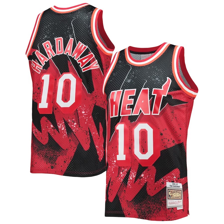 Men's Miami Heat Tim Hardaway Mitchell & Ness Scarlet Hardwood Classics 1996-97 Hyper Hoops Swingman Jersey