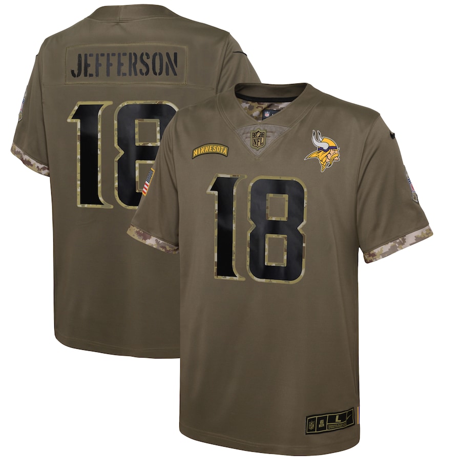Youth Minnesota Vikings Justin Jefferson Nike Olive 2022 Salute To Service Player Limited Jersey