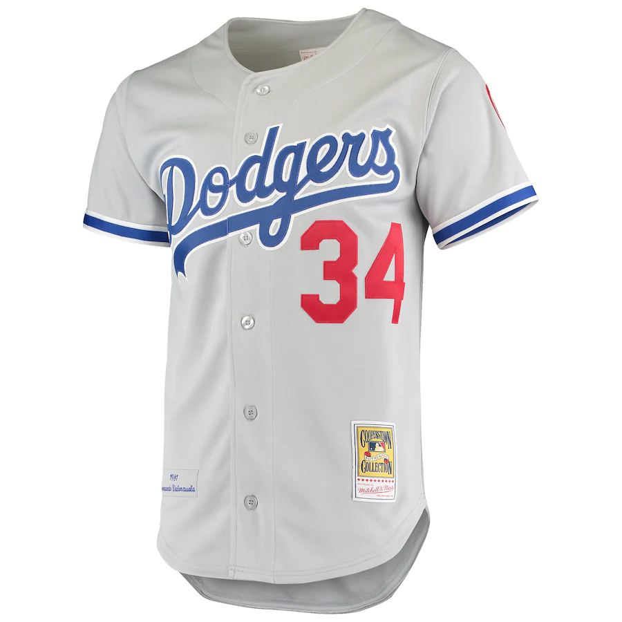 Men's Los Angeles Dodgers Fernando Valenzuela Mitchell & Ness Gray Road 1981 Cooperstown Collection Authentic Jersey