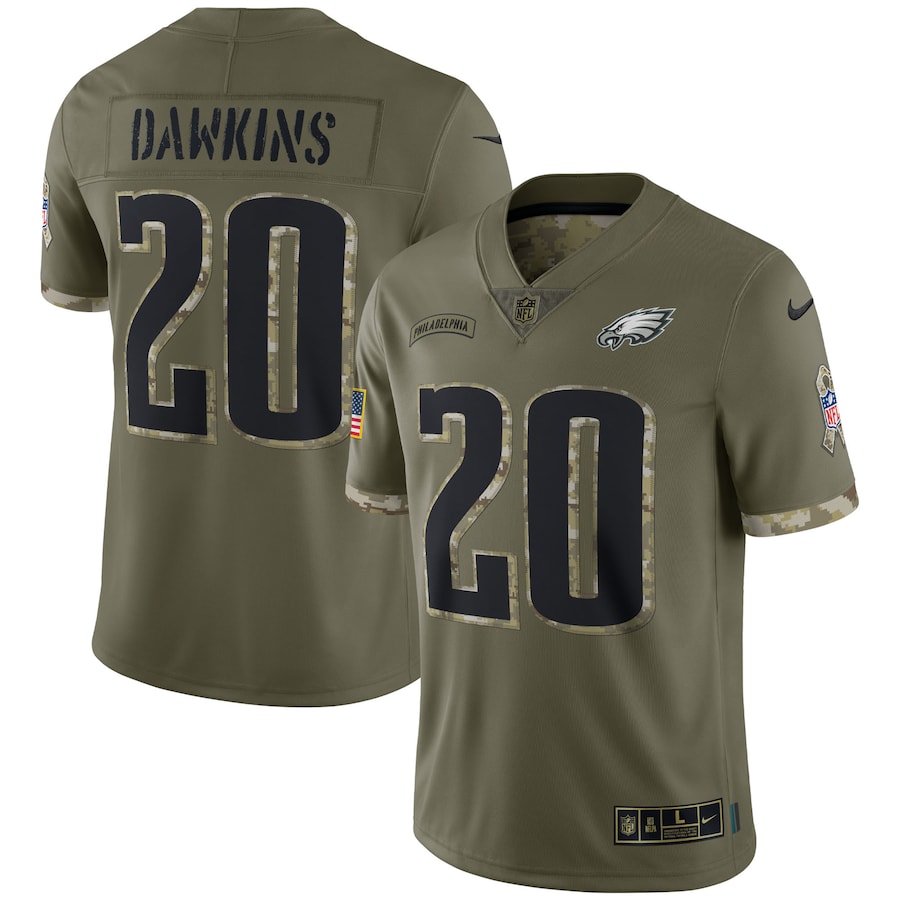 Men’s Philadelphia Eagles Brian Dawkins Nike Olive 2022 Salute To Service Retired Player Limited Jersey