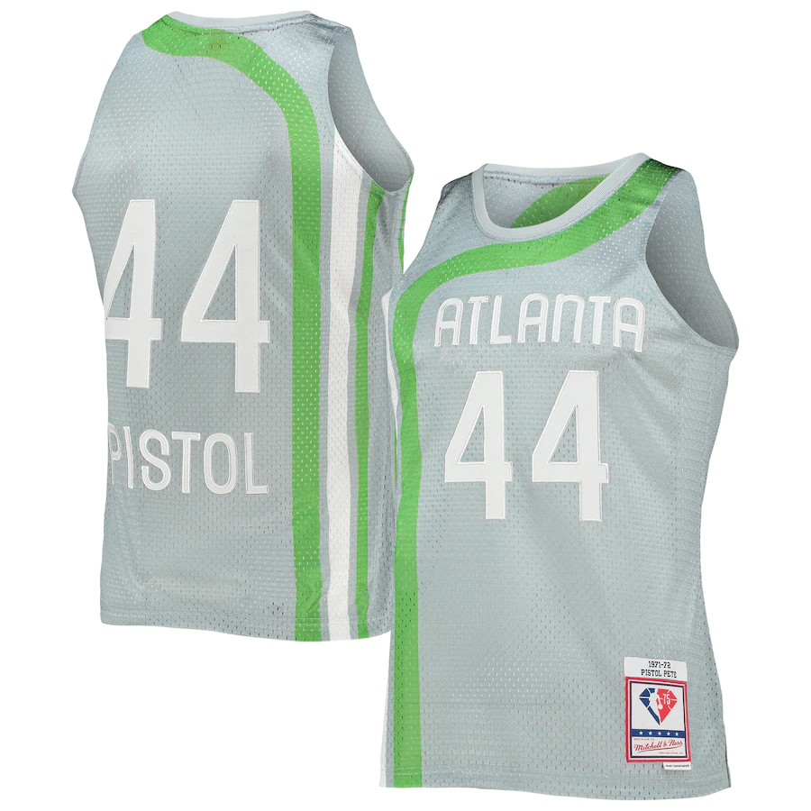 Men's Atlanta Hawks Pete Maravich Silver 75th Anniversary 1971-72 Hardwood Classics Swingman Jersey