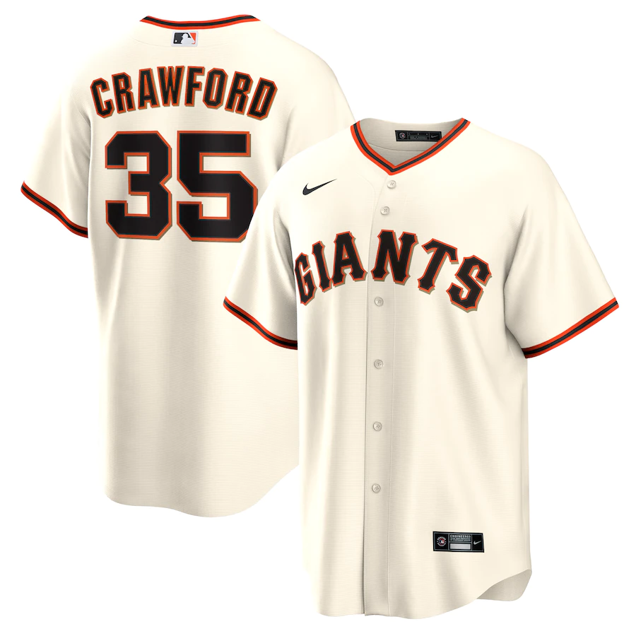 Men's San Francisco Giants 35 Brandon Crawford Cream Home Replica Player Name Jersey