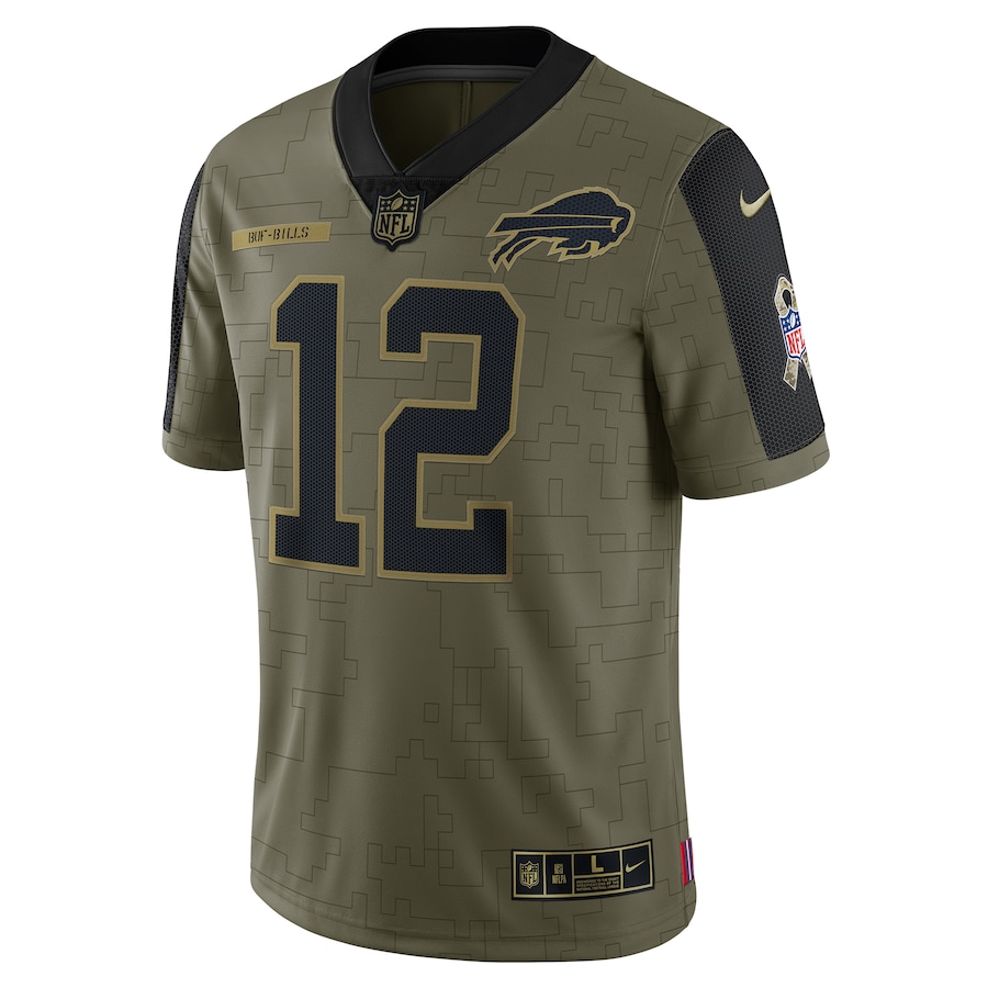 Men’s Buffalo Bills Jim Kelly Nike Olive 2021 Salute To Service Retired Player Limited Jersey