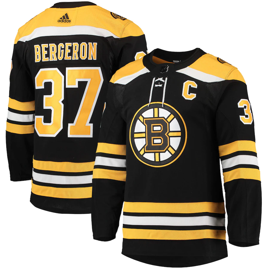 Men's Boston Bruins 37 Patrice Bergeron Black Home Captain Patch Primegreen Authentic Pro Player Jersey