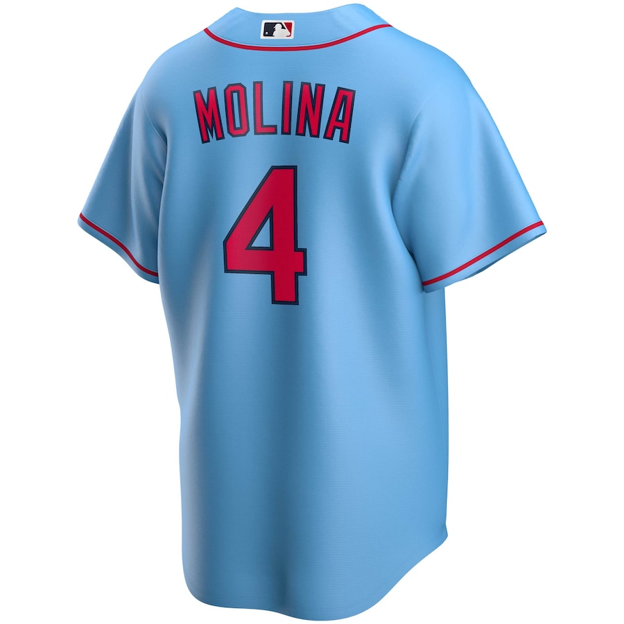 St. Louis Cardinals 4 Yadier Molina Light Blue Alternate Player Name Jersey