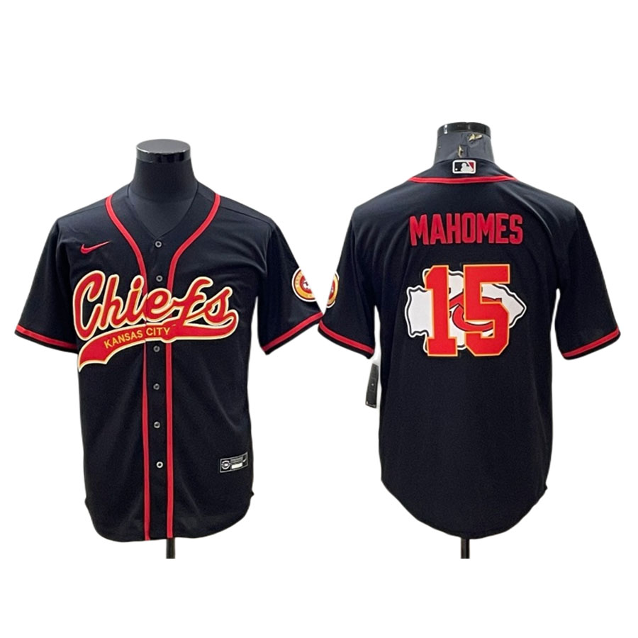 Men's Kansas City Chiefs Patrick Mahomes Black Team Logo Baseball Jersey