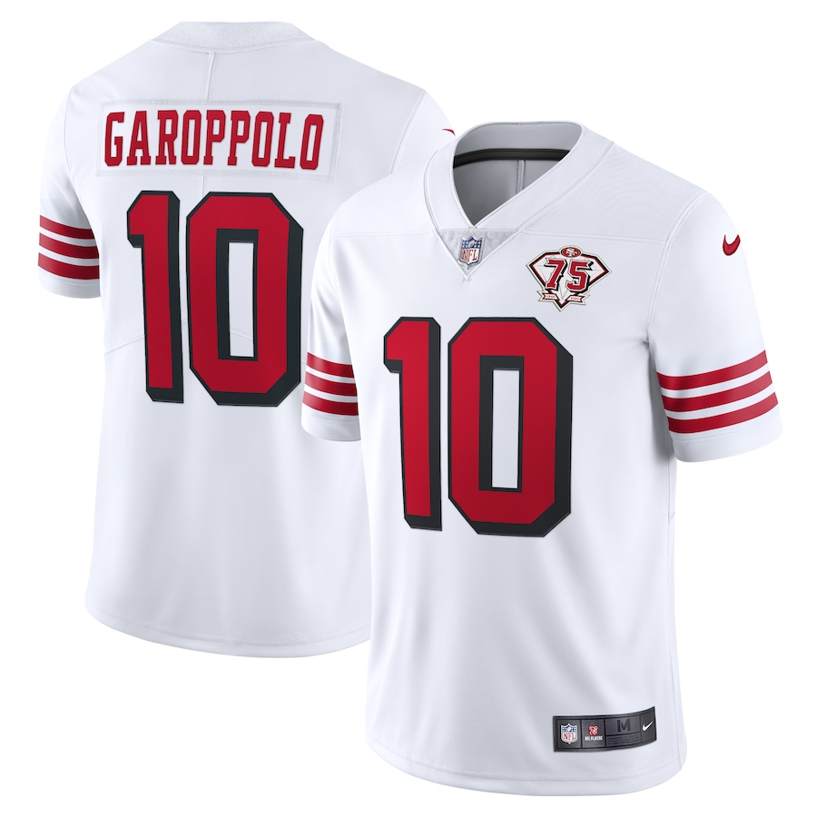 Men’s San Francisco 49ers Jimmy Garoppolo Nike White 75th Anniversary 2nd Alternate Vapor Limited Jersey