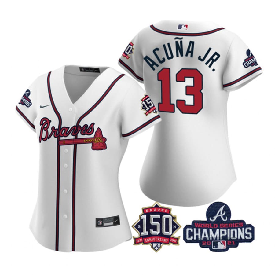 Women's Atlanta Braves Ronald Acuna Jr. White Alternate 2021 World Series Champions Jersey