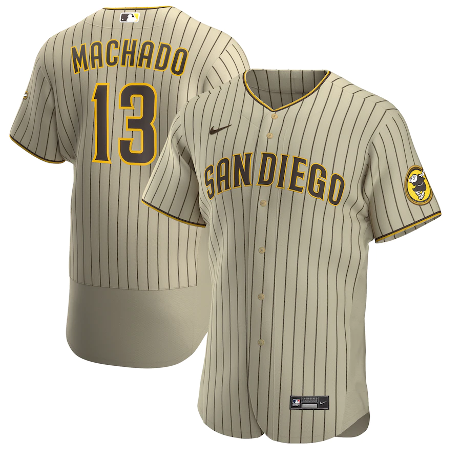Men's San Diego Padres 13 Manny Machado Tan Brown Alternate Authentic Player Jersey