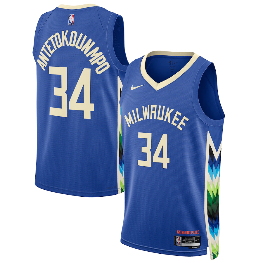 Men's Milwaukee Bucks Giannis Antetokounmpo Royal 2022-23 Swingman Jersey - City Edition