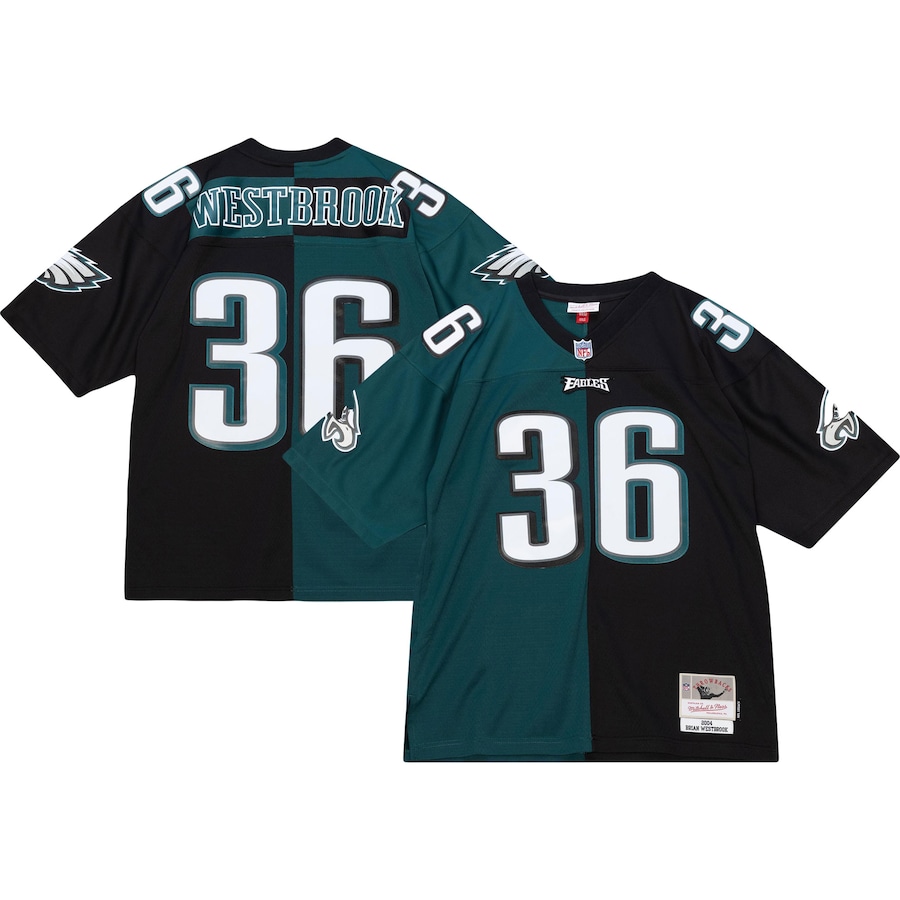 Men’s Philadelphia Eagles Brian Westbrook Mitchell & Ness Midnight Green/Black 2004 Split Legacy Replica Jersey