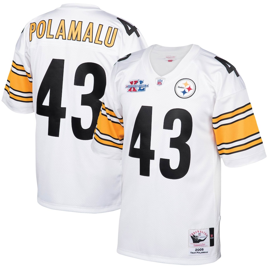 Men’s Pittsburgh Steelers Troy Polamalu Mitchell & Ness White 2005 Authentic Throwback Retired Player Jersey