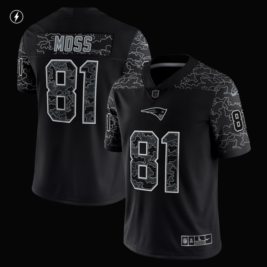 Men’s New England Patriots Randy Moss Nike Black Retired Player RFLCTV Limited Jersey