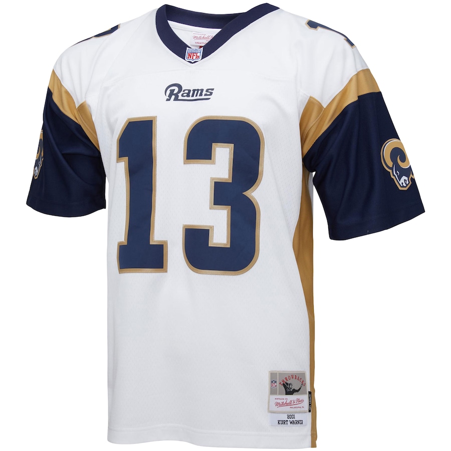 Men’s Los Angeles Rams Kurt Warner Mitchell & Ness White Big & Tall 2001 Retired Player Replica Jersey