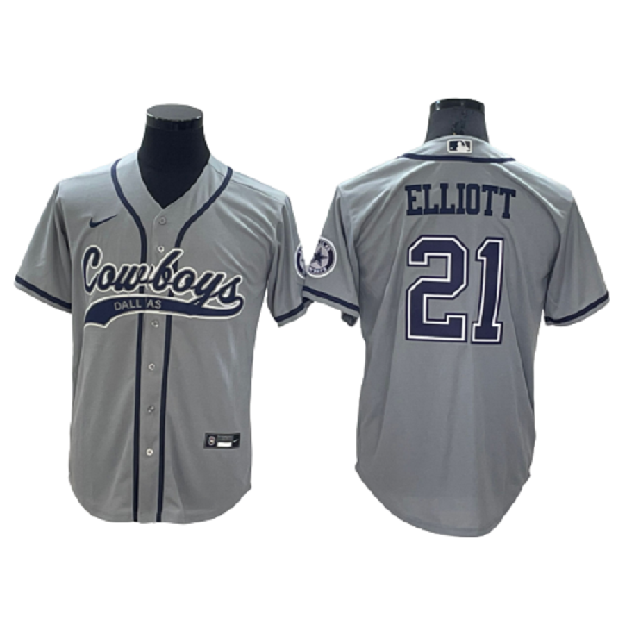 Men's Dallas Cowboys 21 Ezekiel Elliott Gray Cool Base Stitched Baseball Jersey