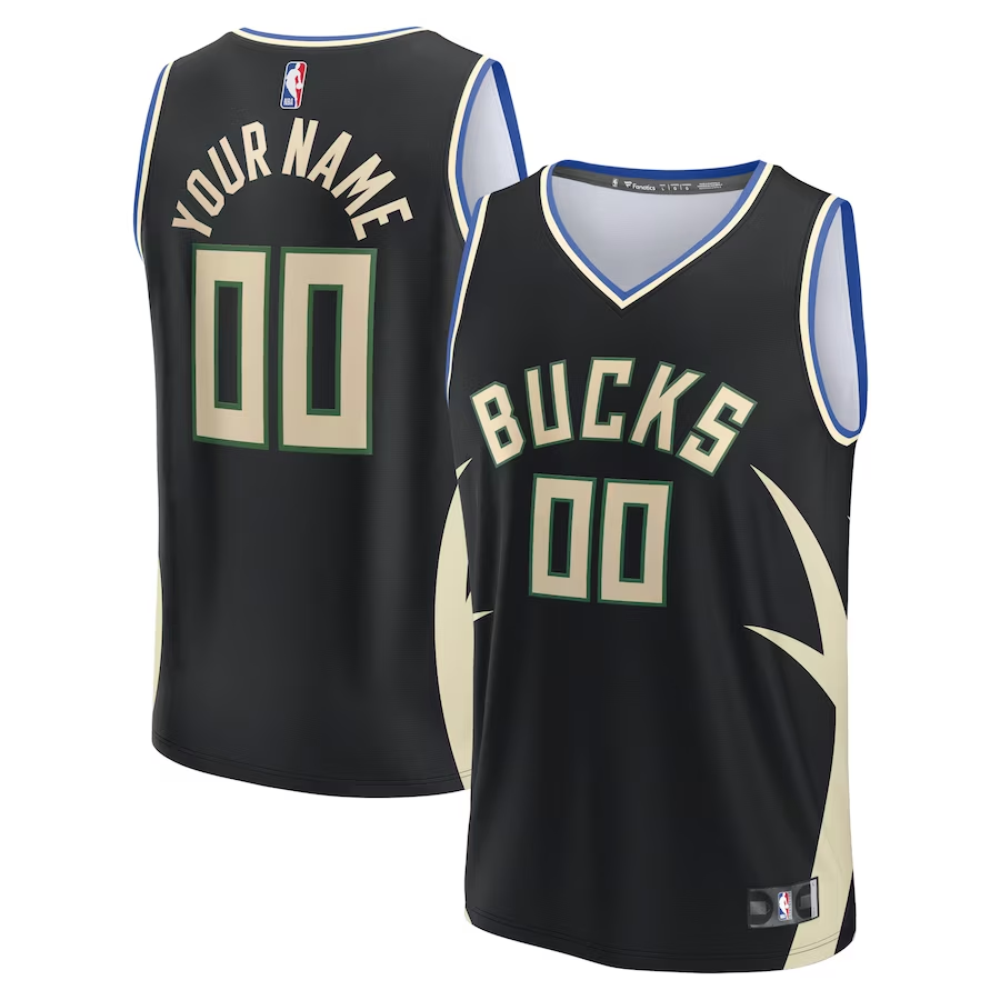 Youth Milwaukee Bucks Black Fast Break Custom Jersey - Statement Edition