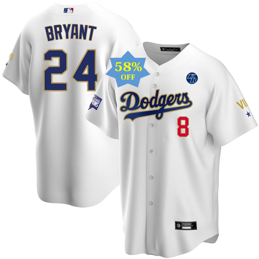 Men's Los Angeles Dodgers 8-24 Kobe Bryant White Gold Baseball Jersey