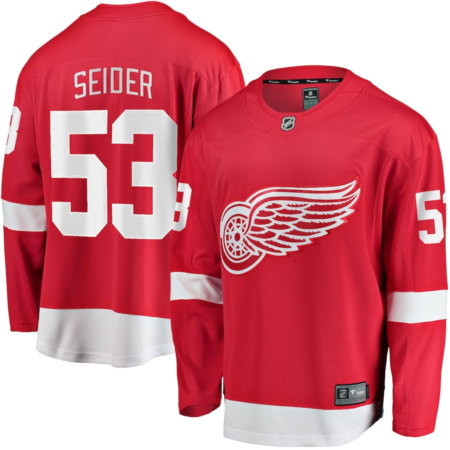 Men's Detroit Red Wings 53 Moritz Seider Red Home Breakaway Player Jersey