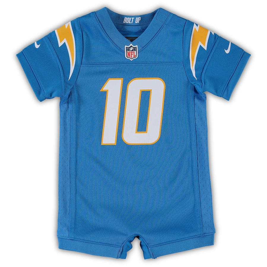 Infant Los Angeles Chargers Justin Herbert Nike Powder Blue Game Romper Jersey